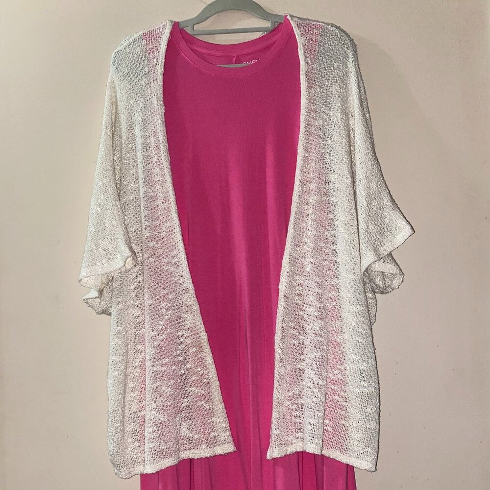 OPEN FRONT CARDIGAN/SWEATER WITH BEAUTIFUL FLOWING LACE CROCHET BACK DESIGN